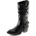 DailyShoes Women's Riding Boot Low Heel Buckle Slouchy Mid Calf Knee-high Tall Ankle Boots Heels Slip On Cowboy Toe Slouch Strap Western-01 Style