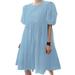 ZANZEA Womens Dresses Crew Neck Short Sleeve Mini Tiered Casual Short Dress