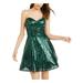 TEEZE ME Womens Green Sequined Sleeveless Sweetheart Neckline Short Fit + Flare Formal Dress Size 5\6