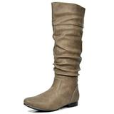 Dream Pairs Women's Platform Knee High Boots Fashion Suede/Pu Flat Pull On Fall Weather Slouchy Knee High Boots Blvd Khaki Size 8
