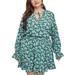 Avamo Women Summer Casual Plus Size Dress V Neck A-Line Swing Mini Sundress Long Sleeve Baggy Dress Floral Printed Beach Sundress