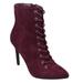 Stain Delicious Stiletto High Heels Lace Up Pointy Toe Women Ankle Boots Booties Side Zipper Suede Burgundy Vino Red