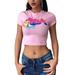 Women's Cropped Tops Solid Tee Casual T-shirts Short Sleeve Blouse Slim Fit Tops