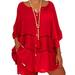 Sexy Dance Women's Casual Loose Kaftan Tunic Ladies Solid Color Full Front Buttons Blouse Flared Cuff Frill T Shirt Tops Oversize 5XL