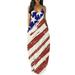 UKAP Women Sleeve Sundress Casual American Flag Printing Loose Fashion Dresses Ladies Sexy U Neck Sling Dress