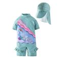 Kid Girls Chic Rash Guard Swimsuit Pool Party Swim Wear Beach Bathing Suit (Tiffany Blue the Sea, 3T)