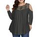 Bseka Women'S Plus Size Solid Color Round Neck Loose Lace Neckline Tunic Top Strapless Lace Cold Shoulder Flowy Blouse Ruffled Long Sleeve Top