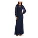 NIGHTWAY Womens Navy Glitter Zippered Long Sleeve Keyhole Full-Length Pleated Evening Dress Size 10