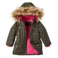 Girls Fleece Lined Heavy Winter Parka Jacket Coat Faux Fur Trim Zip-Off Hood - Olive (5/6)