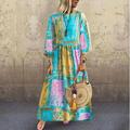 Plus Size Women Boho Cotton Linen Long Maxi Dress Long Sleeve Maxi Beach Dress Casual Boho Kaftan Tunic Gypsy Ethnic