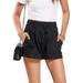 Niuer Women's Cotton Shorts Cozy Soft Mid Waist Casual Drawstring Vocation Summer Beach Shorts with Four Pockets Black S(US 2-4)