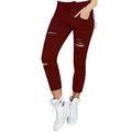 Sexy Dance Women Casual Mid Waist Ripped Trousers Raw Hem Skinny Capris Pants Jeggings Trousers