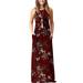 Women Sleeveless Floral Print Maxi Dress Strap Evening Party Boho Beach Wrap Long Sundress Summer Flowing Party Sundress for Women Size 4-22 Wine Red Floral Print 2XL