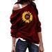 Women's Off Shoulder Casual Autumn Winter Daisy Floral Print Sweatshirt Pullover Jumper Long Sleeve Slouchy T Shirt Top Blouse