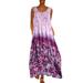 Women's Fashion Round Neck Sleeveless Dresses Mid-Length Chiffon Printed Dress