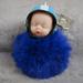 Cute Sleeping Baby Doll Helmet Pompom Keychain Fake Fur Fluffy Ball Bag Key Rings Car Motorcycle Key Pendant Jewelry Accessories Gifts Color Royal Blue