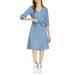 Allegra K Junior's V Neck 3/4 Sleeve Button Down Shirt Dress with Belt