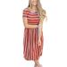 Summer Casual Stripe Dress for Women Short Sleeve High Waist Knee Length Dress Shirt Dress