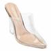 CAPE ROBBIN Women's Sugar Transparent Lucite Clear Wedge Heel PVC Closed Toe Slip On Mules