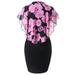 Spftem Fashion Womens Casual Plus Size Rose Print Chiffon O-Neck Ruffles Mini Dress