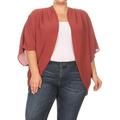 Women's Plus Size Loose Fit 3/4 Sleeves Kimono Style Open Front Solid Cardigan S-3XL Made in USA