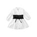 Bmnmsl Toddler Baby Girls Clothes Long Puff Sleeve Wasit Shirt Top Dress Outfit 2-7Y