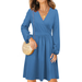 NHT&WT Women's V Neck Long Puff Sleeve Casual Swing Midi Dress with Pocket