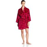 Josie by Natori Women's Plaid Plush Robe, Wine, Medium