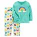 Carter's Girl's 2-Piece Fleece Pajamas Top and Pants Set Green Rainbow 4 - NEW