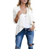 LA HIEBLA Women Slim Casual Jacket Outwear Ruched Long Sleeve Career Short Coat