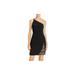 AQUA DRESSES Womens Black Textured Sheer Striped Asymmetrical Neckline Short Body Con Evening Dress Size 6