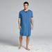 Men Sleep Robes Short Sleeve Solid Pajamas Pockets Cozy Cotton Vintage Homewear Nightgown Mens Bathrobes