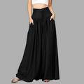 Women Solid Color Pants Wide Leg Pants High Waist Button Zipper Pocket Casual Loose Plus Size Trousers