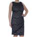 RALPH LAUREN Womens Navy Lace Floral Sleeveless Jewel Neck Above The Knee Sheath Dress Size 12