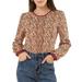 Allegra K Women's Puff Sleeve Button Down Back Contrast Color Floral Printed Blouse Top