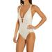 Women's Vince Camuto V90713 Crochet Lace Plunging V Neck One Piece Swimsuit