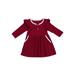 Xingqing Toddler Baby Girl Knit Ruffle Long Sleeve Party Dress Pocket Princess Skirt Wine Red 3-4 Years