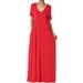 TheMogan Women's PLUS Soft Jersey Oversized V-Neck Short Sleeve Maxi Dress W Pocket