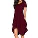 UKAP Women Summer Dress Crew Neck Boyfriend Elegant Party Tunic Top Dress Slim-Fit Shortsleeve Cocktail Midi Dress Wine Red XXL(US 16-18)