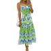 DYMADE Women's Sleeveless Spaghetti Strappy Summer Beach Tie-dye Casual Long Dress with Belt