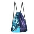 Dido Drawstring Backpack Women Faux Leather Sequin Pack Outdoor Sports Storage Bag Pouch, Blue Purple