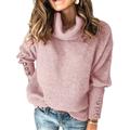 Lumento Womens Long Sleeve Turtleneck Stretchy Knit Pullover Sweater Jumper Top Pink XL