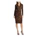 RALPH LAUREN Womens Brown Animal Print Long Sleeve V Neck Above The Knee Sheath Evening Dress Size 2