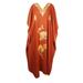 Mogul Women Fire Orange Kaftan Maxi Dress Boho Loose Floral Embroidery Kimono Sleeves Resort Wear Cover Up Housedress 4XL