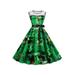 Womens Floral Printed Sleeveless Green Prom Summer Party A-Line Dress Swing Sundress