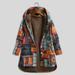 Women Vintage Loose Hooded Coat Floral Printed Fleeces Lining Buttoned Plus Size Winter Warm Parka Casual Long Coat Outwear