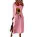 Sexy Dance Women Autumn Boho Casual Dress Holiday Sunflower Print Swing Dress Ladies Casual Loose Side Slit Dress Cocktail Party Long Sleeve Maxi Dress Oversize
