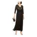 JESSICA HOWARD Womens Black 3/4 Sleeve V Neck Maxi Sheath Evening Dress Size 10