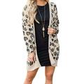 MOREFUN Women Autumn Winter Casual Sexy Leopard Print Slim Pocket Jacket Long Sleeve Loose Cardigan Warm Long Coat