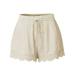 UKAP Womens Casual Shorts Lace Stitching Comfy Elastic Waist Drawstring Relax Fit Shorts S-5XL Off-White 4XL=SU 18